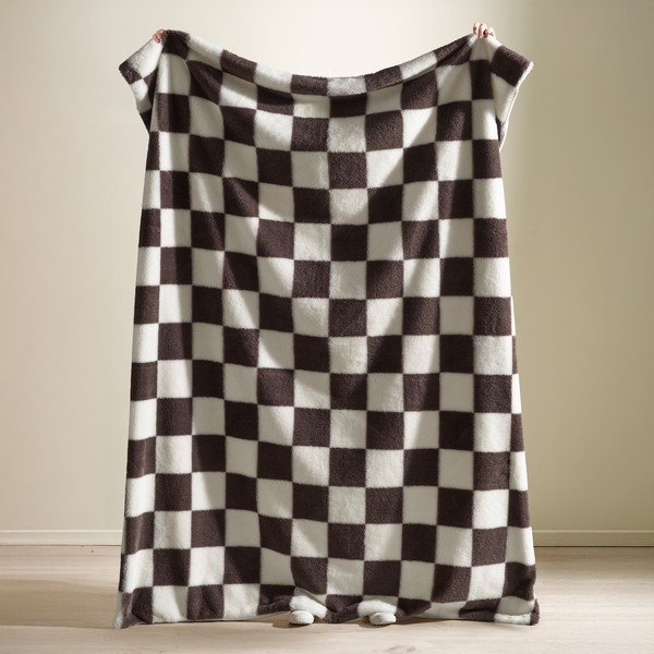 Biela/tmavohnedá deka 130x170 cm Cosy Soft Checkerboard – Catherine Lansfield-image-1