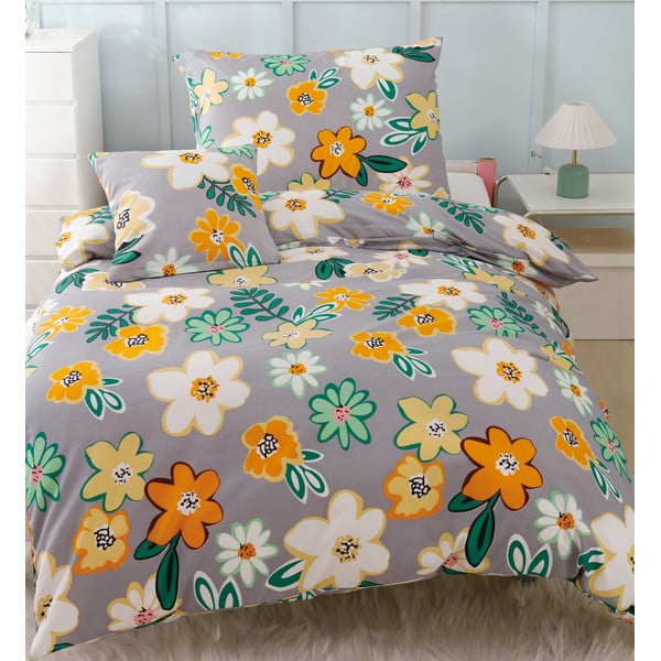 Oranžovo-sivé trojdielne obliečky na jednolôžko z mikrosaténu 140x200 cm Grace – My House-image-1