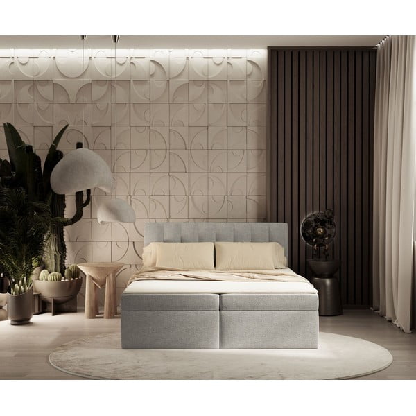 Svetlosivá boxspring posteľ s úložným priestorom 160x200 cm Novento – Maison de Rêve-image-3