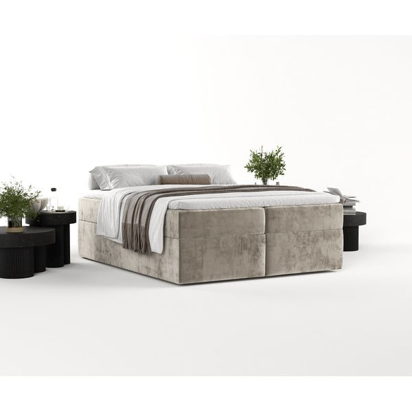 Svetlohnedá boxspring posteľ s úložným priestorom 160x200 cm Yoko – Maison de Rêve-image-1