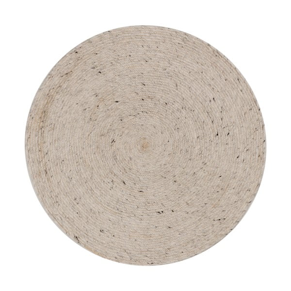 Ručne tkaný vlnený okrúhly koberec vo svetlosivej a slonovinovej farbe ø 200 cm Takashi – Kave Home-image-3