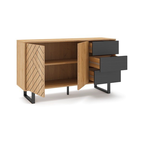 Antracitovosivá/prírodná nízka komoda v dekore duba 140x80 cm Madona - Marckeric-image-4