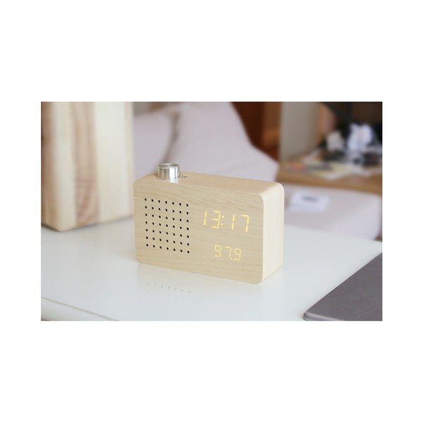 Béžový budík so žltým LED displejom a rádiom Gingko Radio Click Clock-image-1
