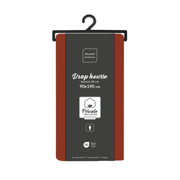 Napínacia plachta z bavlneného perkálu v tehlovej farbe 90x190 cm Percaline – douceur d'intérieur-image-2