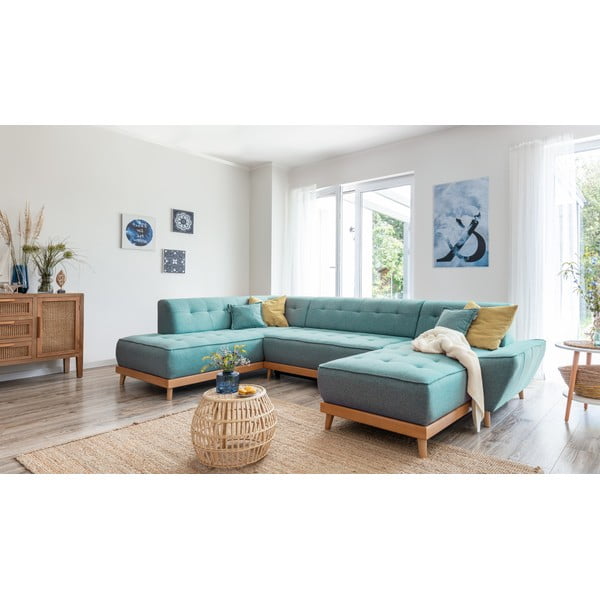 Tyrkysovomodrá rozkladacia rohová pohovka (ľavý roh/do tvaru "U") Dazzling Daisy – Miuform-image-4