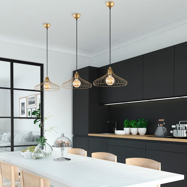 Závesné svietidlo v zlatej farbe s kovovým tienidlom ø 36 cm Depay – Opviq lights-image-2