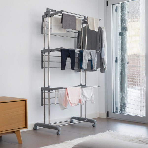 Sivý skladací stojan na bielizeň na kolieskach InnovaGoods-image-4
