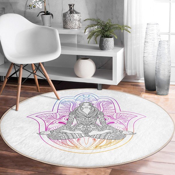Biely prateľný okrúhly koberec vhodný pre robotické vysávače ø 120 cm Comfort – Mila Home-image-1