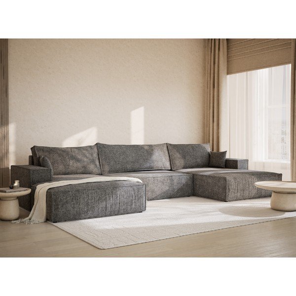 Sivá ženilková rozkladacia/s úložným priestorom rohová pohovka (do tvaru "U") Kyoto – Maison de Rêve-image-1