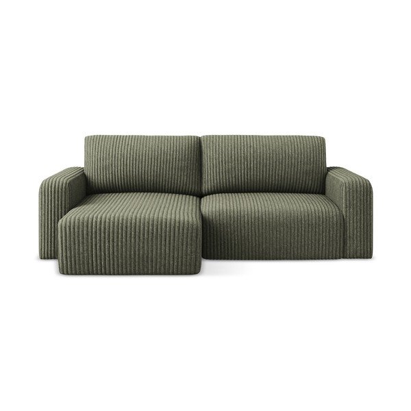 Zelená menčestrová rozkladacia/s úložným priestorom rohová pohovka (ľavý roh/s leňoškou) Kona – Makamii