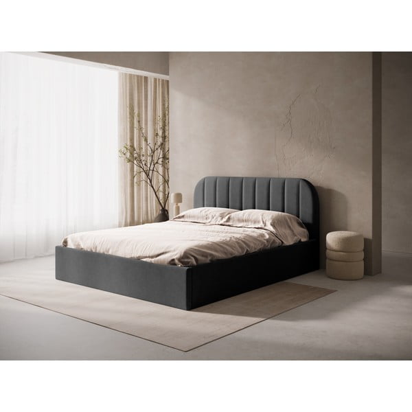 Antracitová čalúnená dvojlôžková posteľ s úložným priestorom/bez čela s roštom 180x200 cm Susan – Micadoni -image-1