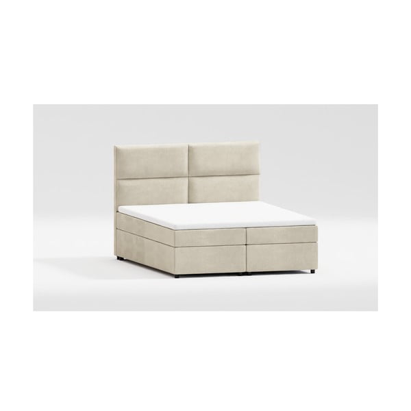 Béžová čalúnená dvojlôžková posteľ s úložným priestorom s roštom 180x200 cm Rico – Ropez
