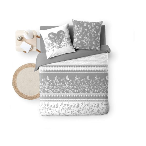 Biele/sivé bavlnené obliečky na dvojlôžko 200x200 cm Annie – douceur d'intérieur-image-4