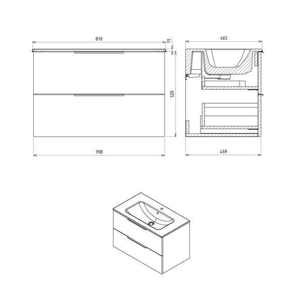 Závesná skrinka bez umývadla v dekore duba v prírodnej farbe 80x52 cm Cirasa – Sapho-image-3