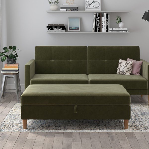 Zelená zamatová podnožka Lilly – Støraa-image-1