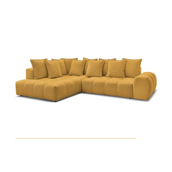 Ženilková rozkladacia/s úložným priestorom rohová pohovka v horčicovej farbe (ľavý roh/do L) Everest – Bobochic Paris-image-3