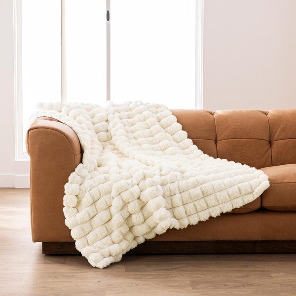 Krémovobiela mikroplyšová/z umelej kožušiny deka 180x220 cm Igloo – douceur d'intérieur-image-2
