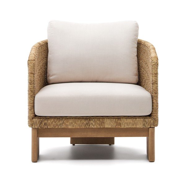 Béžové/v prírodnej farbe drevené/z umelého ratanu záhradné kreslo Xoriguer – Kave Home-image-2