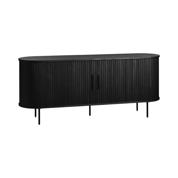 Čierna nízka komoda v dekore duba s posuvnými dverami 76x180 cm Nola – Unique Furniture-image-2