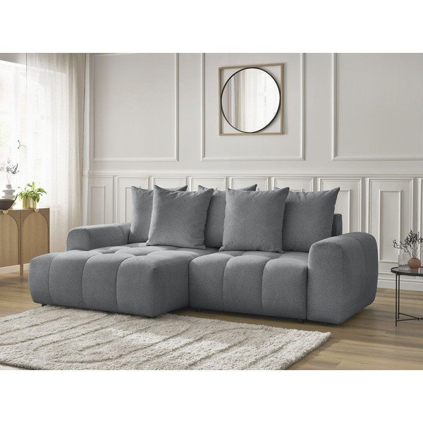 Sivá ženilková rozkladacia/s úložným priestorom rohová pohovka (ľavý roh/s leňoškou) Roxelane – Bobochic Paris-image-4