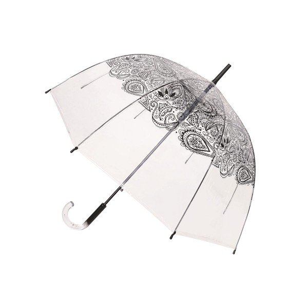 Transparentný tyčový dáždnik odolný proti vetru Ambiance Black Paisley, ⌀ 85 cm