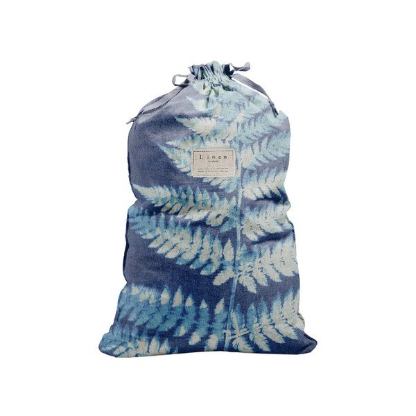 Látkový vak na bielizeň s prímesou ľanu Really Nice Things Bag Blue Leaf, výška 75 cm