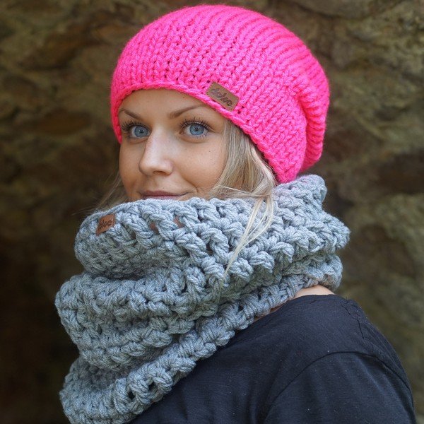 Ručne pletená čapica DOKE Pink Beanie-image-1
