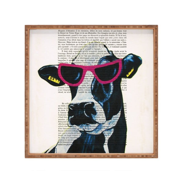 Drevený dekoratívny servírovací podnos Cool Cow, 40 × 40 cm
