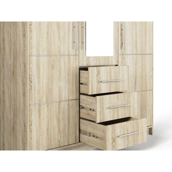 Šatníková skriňa v dekore duba so zrkadlom 147x200 cm Derry - Cosmopolitan Design-image-4