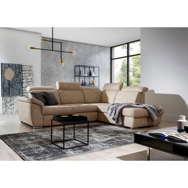 Béžová zamatová rozkladacia/s úložným priestorom rohová pohovka (pravý roh/do L) Loreto – ELTAP-image-2