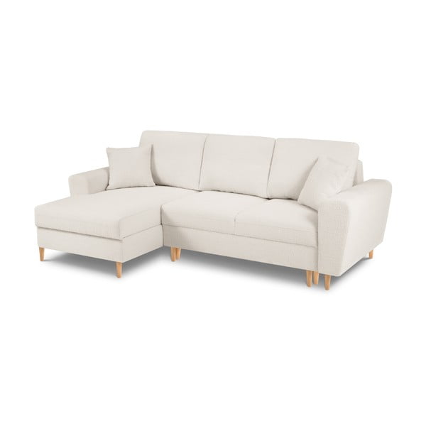 Béžová rozkladacia/s úložným priestorom rohová pohovka z textílie buklé (ľavý roh/s leňoškou) Kyoto – Cosmopolitan Design-image-1