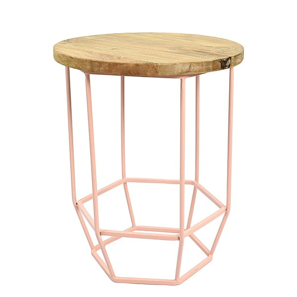 Ružový stolík so snímateľnou doskou z mangového dreva HF Living He×a Blush mini, ø 45 cm