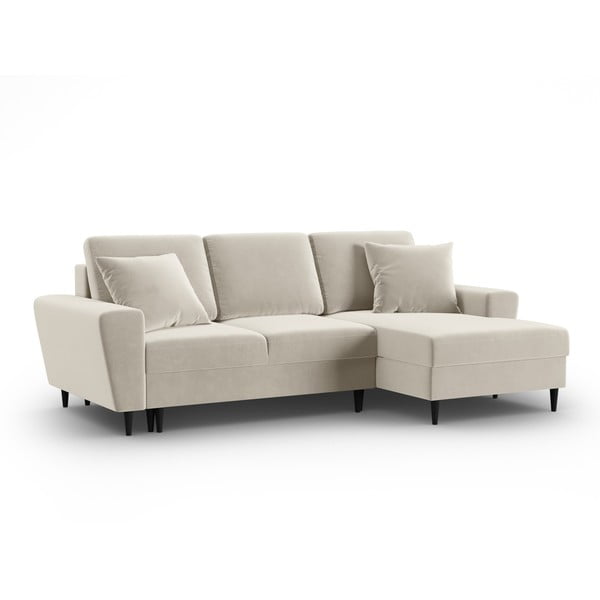 Béžová zamatová rozkladacia/s úložným priestorom rohová pohovka (pravý roh/s leňoškou) Kyoto – Cosmopolitan Design-image-4