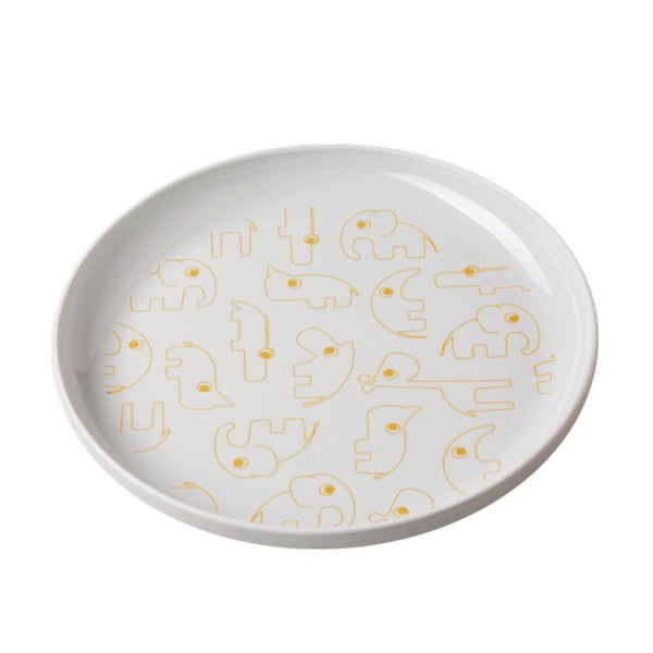 Detský sivý tanier so žltými detailmi Done by Deer Yummy, Ø 20,5 cm