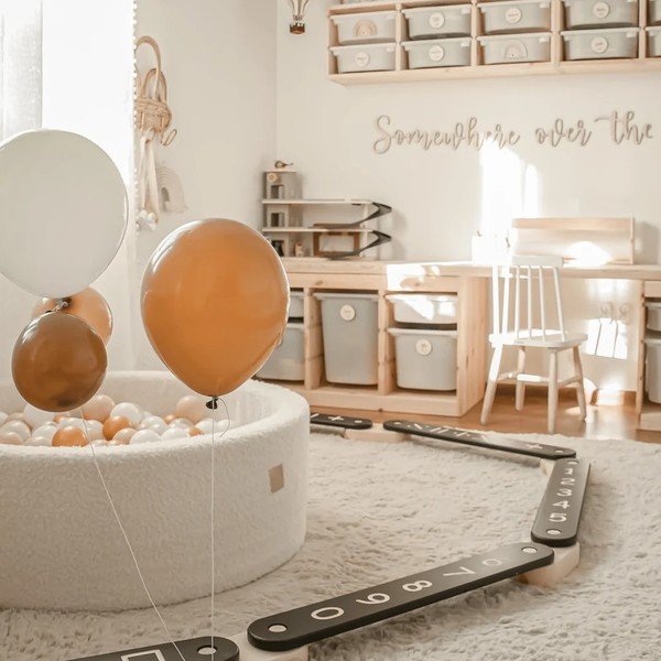 Biela senzorická dráha z borovicového dreva 10x408x5 cm Montessori – Meowbaby-image-1