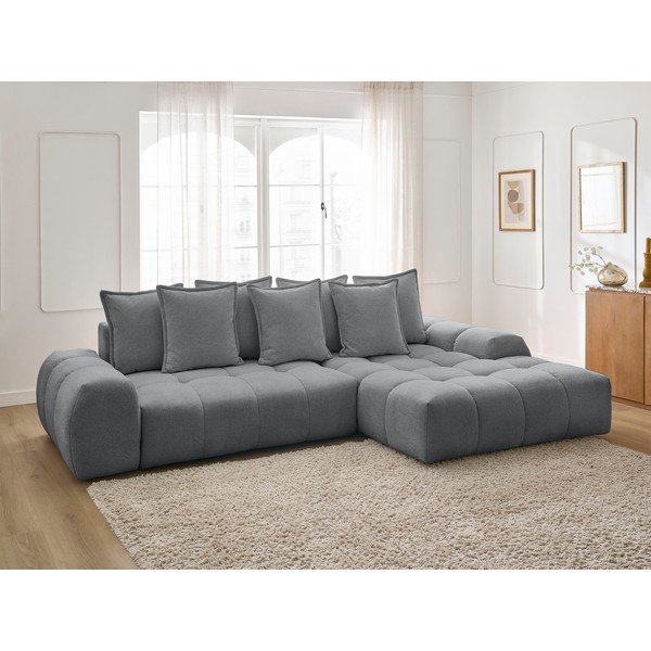 Tmavosivá ženilková rozkladacia/s úložným priestorom rohová pohovka (pravý roh/s leňoškou) Everest – Bobochic Paris-image-1