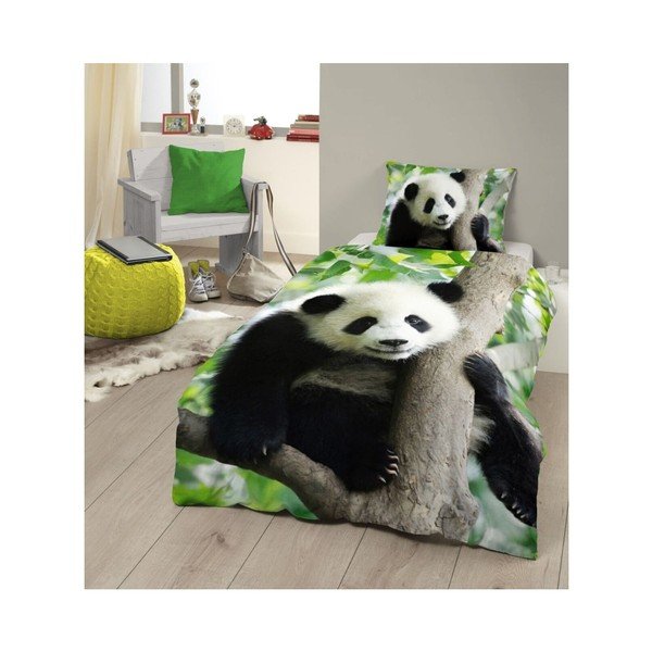 Detské obliečky na jednolôžko z čistej bavlny s motívom pandy Muller Textiels, 140 × 200 cm-image-1