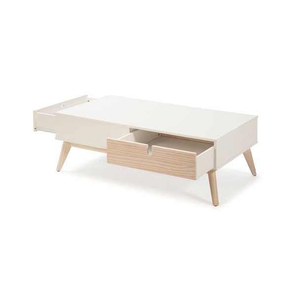 Biely konferenčný stolík s 2 zásuvkami a nohami z borovicového dreva Marckeric Kiara-image-4