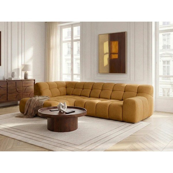 Žltá rozkladacia/s elektrickým výsuvom sedadla rohová pohovka (ľavý roh/do L) Andre – Bobochic Paris-image-3