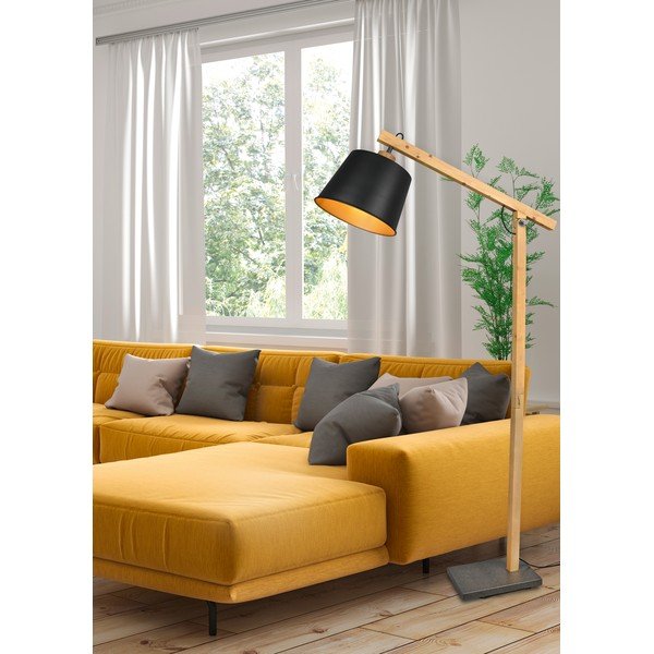 Stojacia lampa v čierno-prírodnej farbe s kovovým tienidlom (výška 156 cm) Harris – Trio-image-2