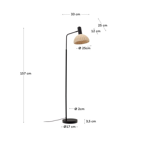 Stojacia lampa s ratanovým tienidlom v čierno-prírodnej farbe (výška 157 cm) Damila – Kave Home-image-4