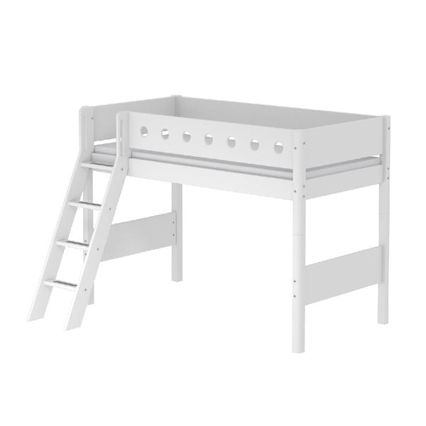 Biela vyššia detská posteľ s rebríkom Flexa White, 90 × 200 cm