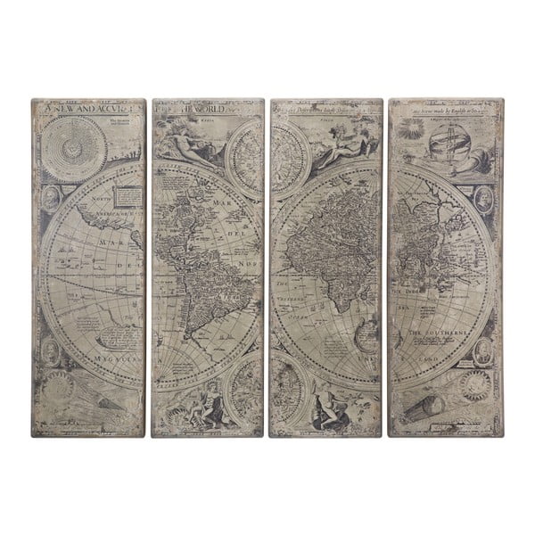 Štvordielna drevená nástenná dekorácia Mauro Ferretti Columbus Map Lux, 240 x 180 cm