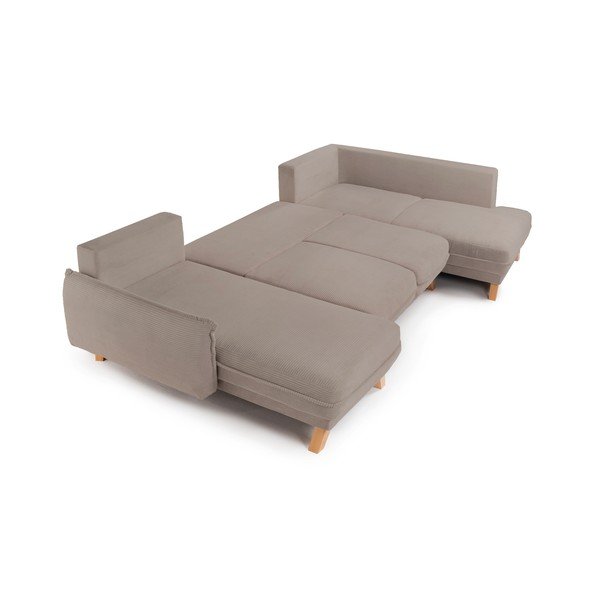 Taupe menčestrová rozkladacia/s úložným priestorom rohová pohovka (pravý roh/do tvaru "U") Tori – Bonami Selection-image-3