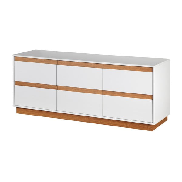 Biela komoda s podstavcom a drevenými detailmi Dřevotvar Ontur 11