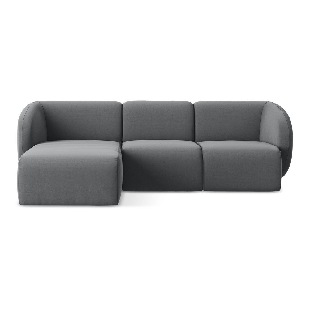 Sivá zamatová rohová pohovka (ľavý roh/s leňoškou) Lani – Makamii