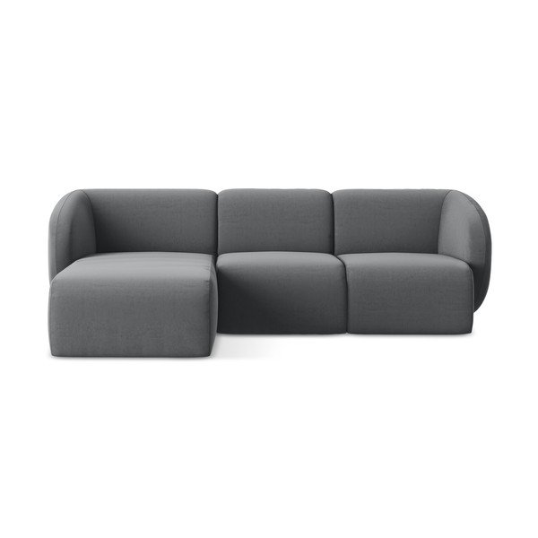 Sivá zamatová rohová pohovka (ľavý roh/s leňoškou) Lani – Makamii