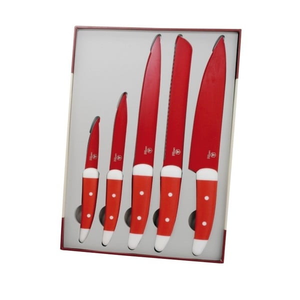 Sada 5 červených nožov Laguiole Julien