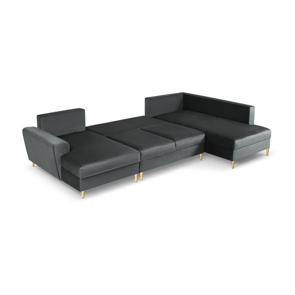 Tmavosivá zamatová rozkladacia/s úložným priestorom rohová pohovka (pravý roh/do "U") Kyoto – Cosmopolitan Design-image-2