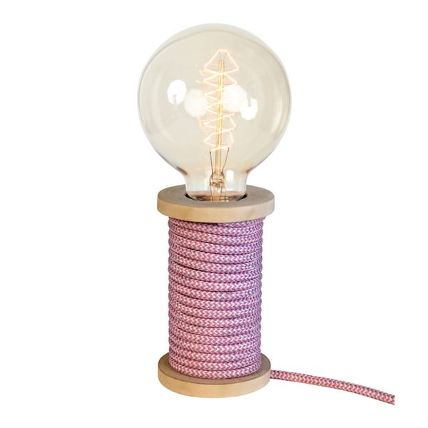 Drevená stolová lampa s ružovo-bielym sieťovým káblom Opjet Paris Bobino